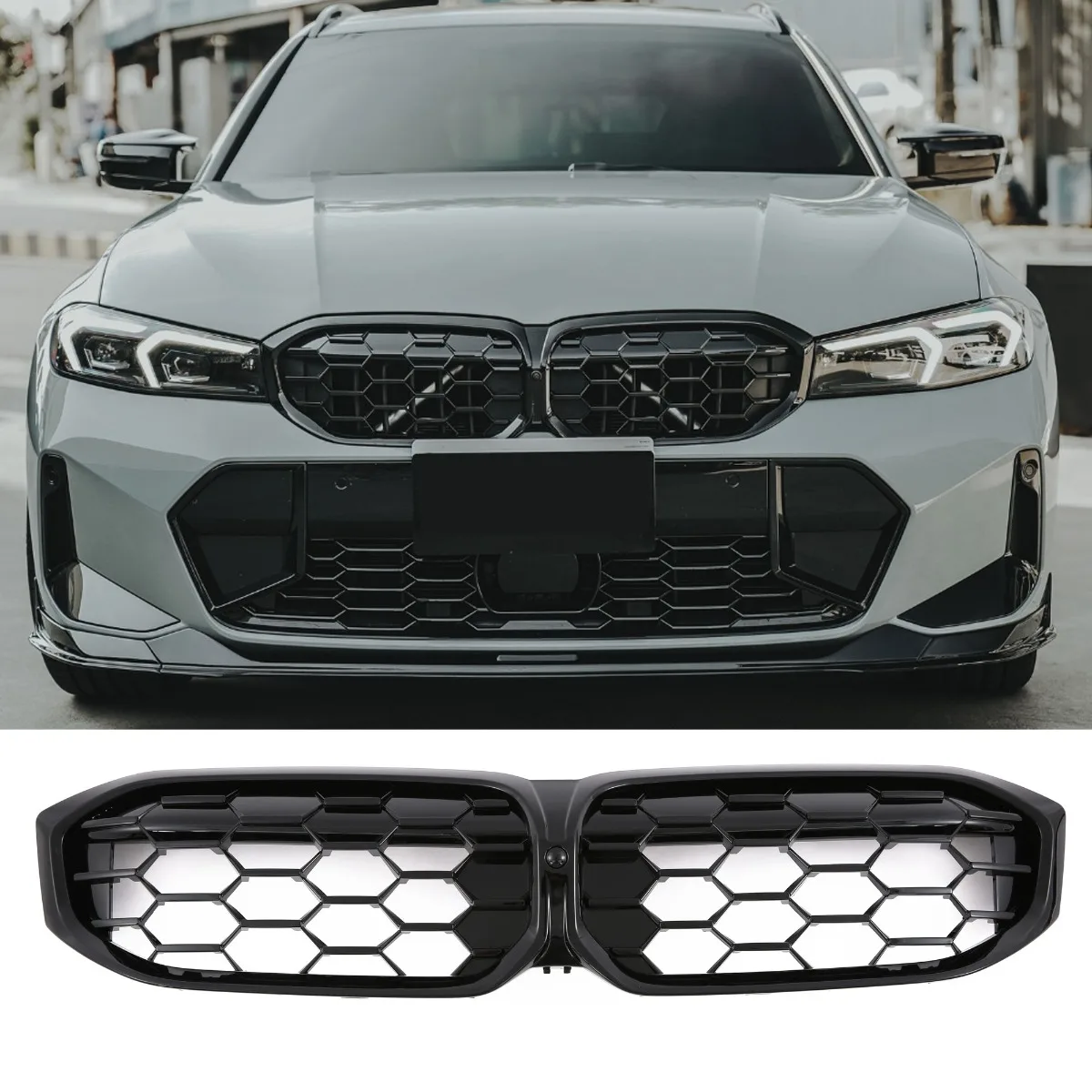 Решётка радиатора глянцевая чёрная для BMW 3 Series G20 G21 LCI | 2022-2026