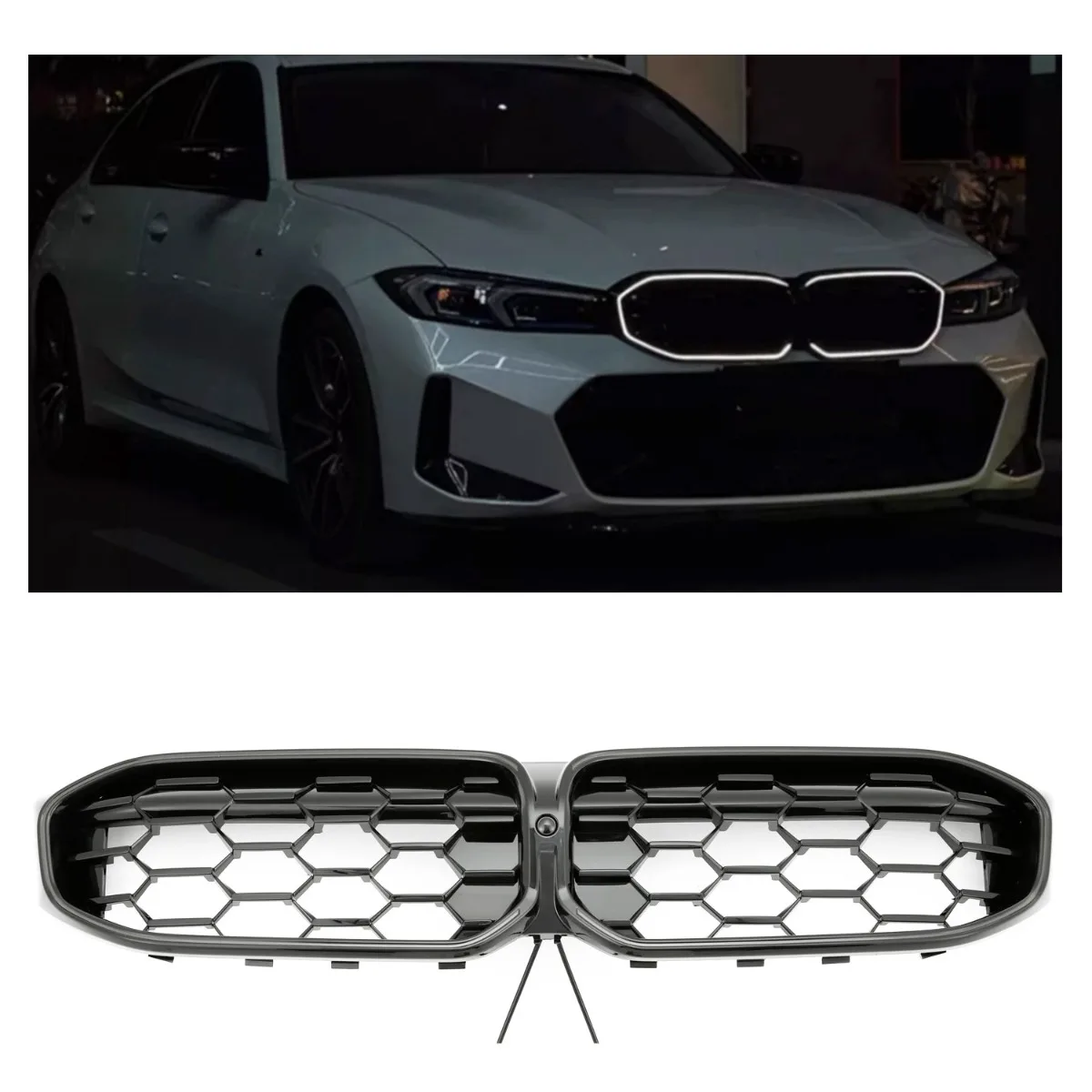 LED-решётка радиатора глянцевая чёрная для BMW 3 Series G20 G21 LCI | 2022-2026