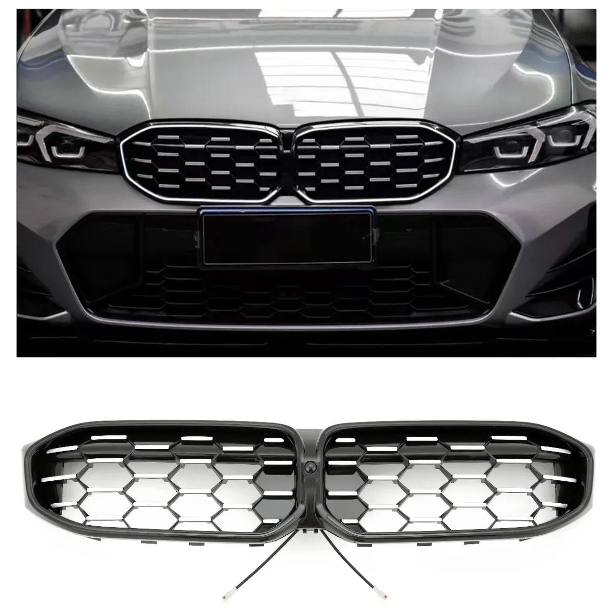 LED-решётка радиатора хром чёрная для BMW 3 Series G20 G21 LCI | 2022-2026