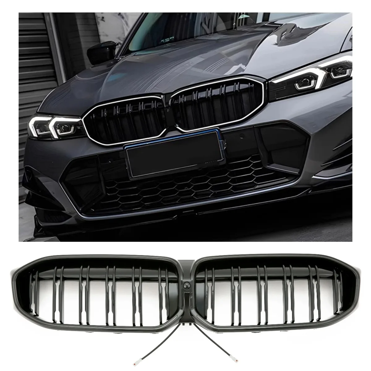 LED-решётка радиатора глянцевая чёрная для BMW 3 Series G20 G21 LCI | 2022-2026