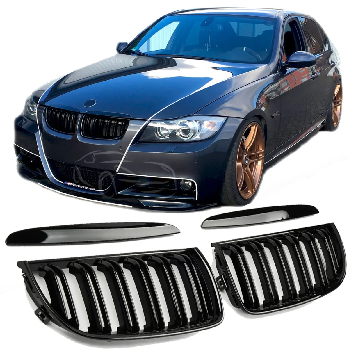 Решётка радиатора глянцево-чёрная для BMW 3 Series E90 E91 | 2005-2008