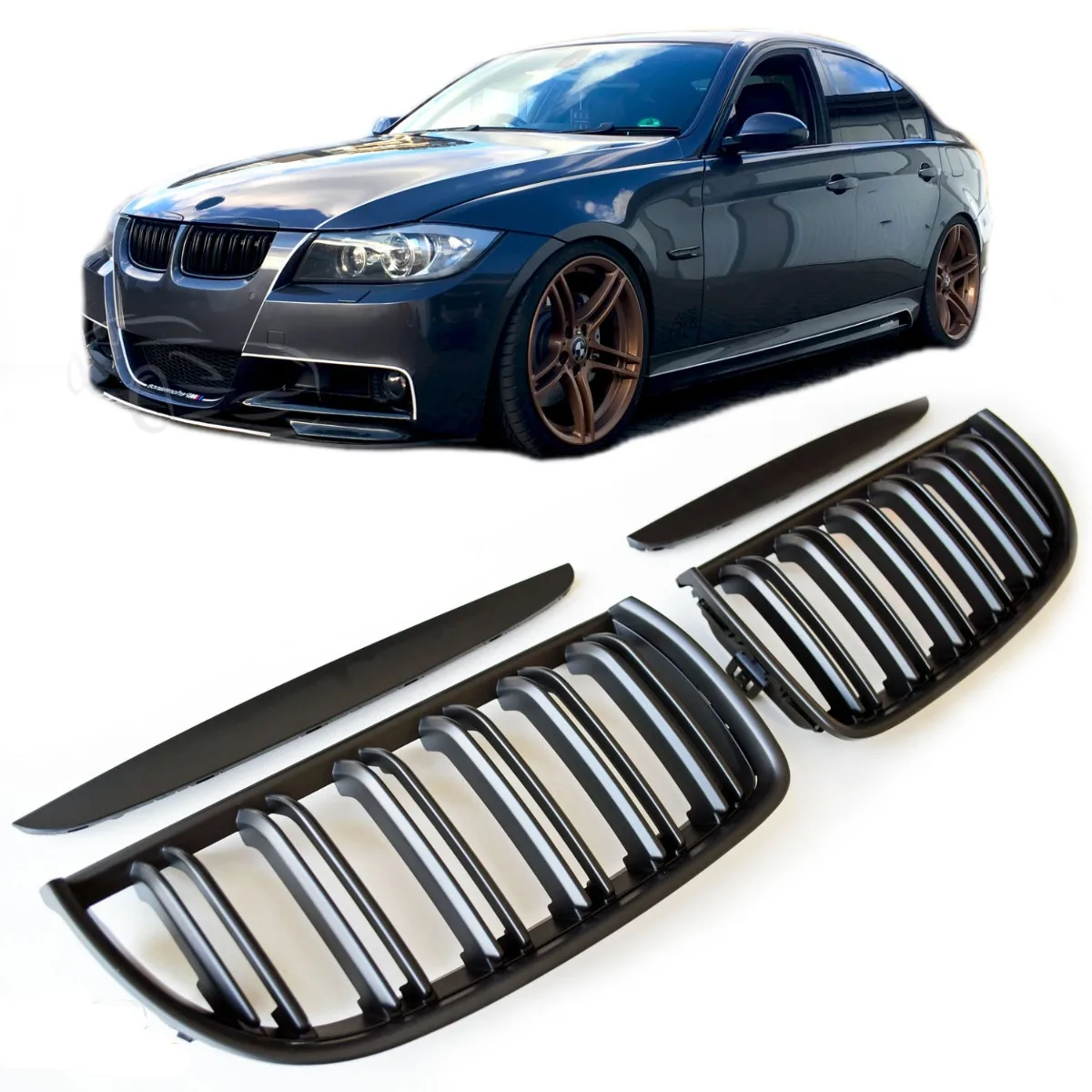 Матовая чёрная решётка для BMW 3 серии E90 E91 | 2005-2008