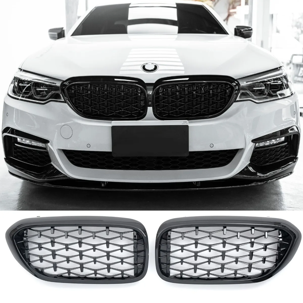Решётка Diamond Style глянцевая чёрная для BMW 5 Series G30 G31 | 2017-2020