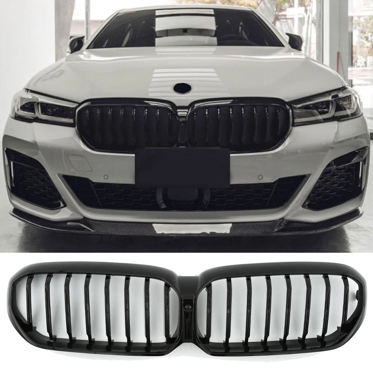 Решётка радиатора глянцевая чёрная для BMW 5 серии G30 G31 LCI | 2020-2023