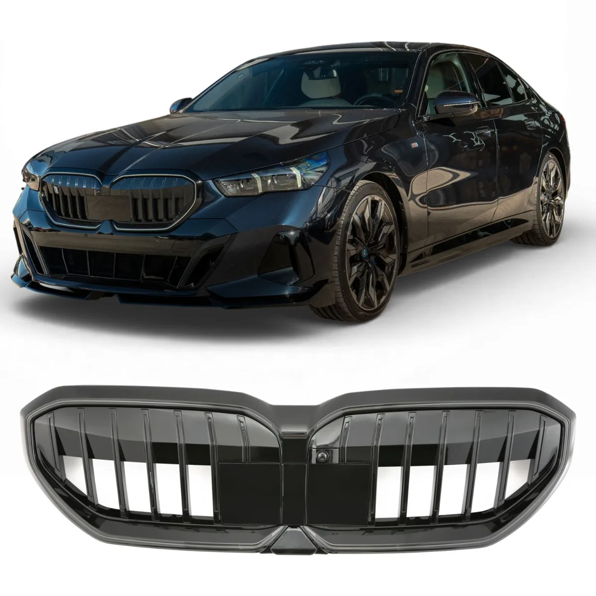 Решётка радиатора глянцевая чёрная для BMW 5 Series G60 G61 + LED-модуль | 2023-2026