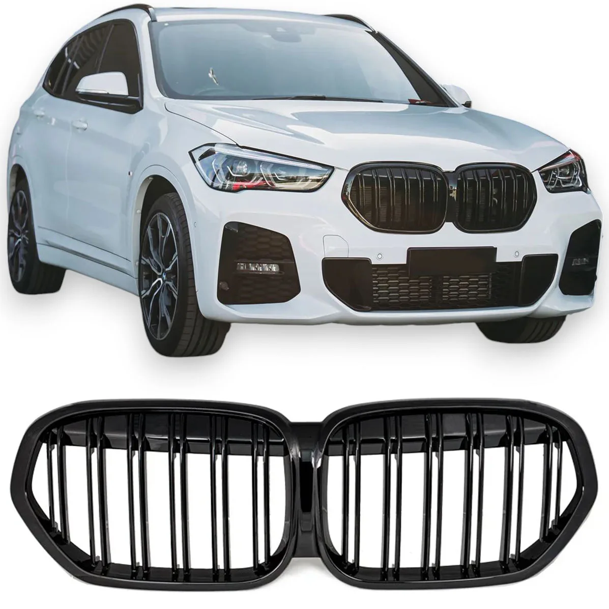 Решётка радиатора глянцевая чёрная для BMW X1 F48 LCI | 2019-2022
