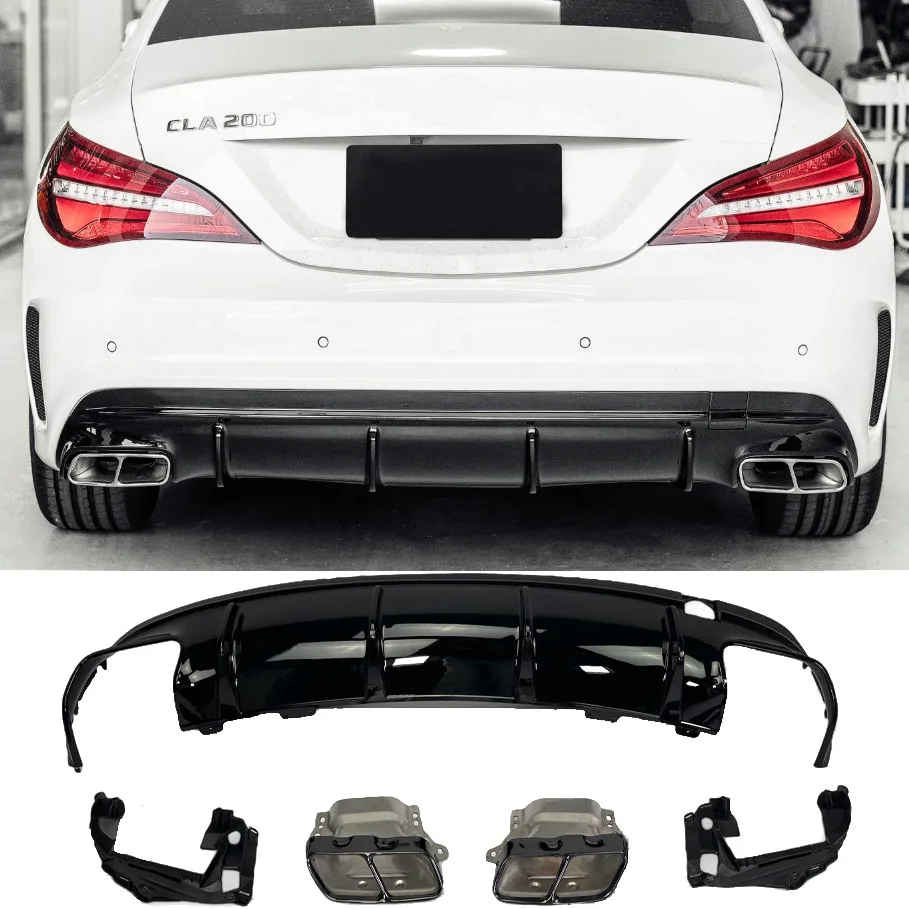 Диффузор + насадки на выхлопную трубу (чёрные) Cla45 для Mercedes CLA-класса C117 X117 | 2013-2019