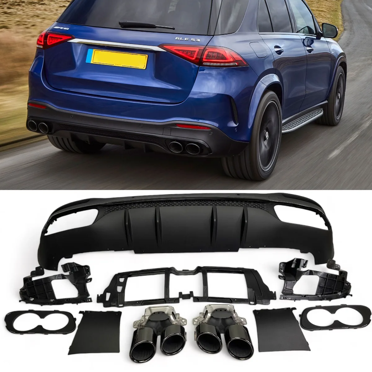 Difuusor + summutiotsikud (must) mudelile Mercedes W167 GLE SUV | 2019-2023