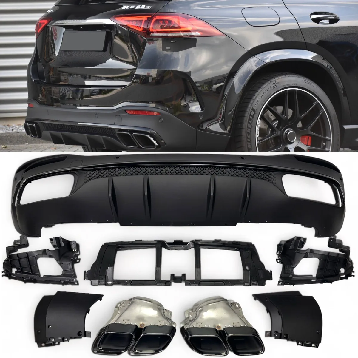 Difuusor + summutiotsikud (must) mudelile Mercedes W167 GLE SUV | 2019-2023