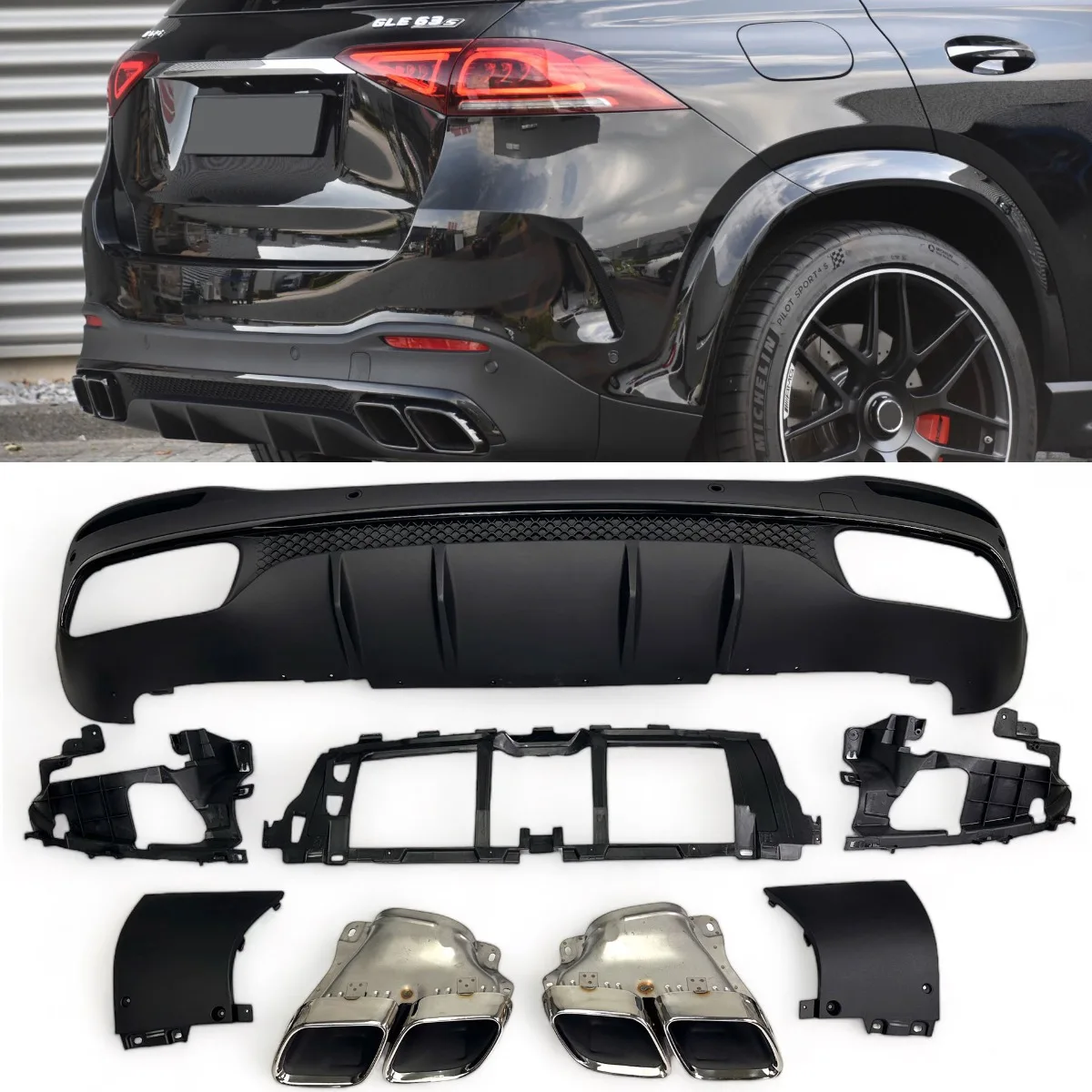 Diffuser + Exhaust Tips (chrome) for Mercedes W167 GLE SUV | 2019-2023