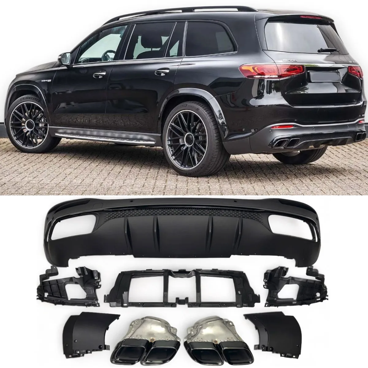 Диффузор + насадки на выхлопную трубу (чёрные) для Mercedes X167 GLS | 2019-2026