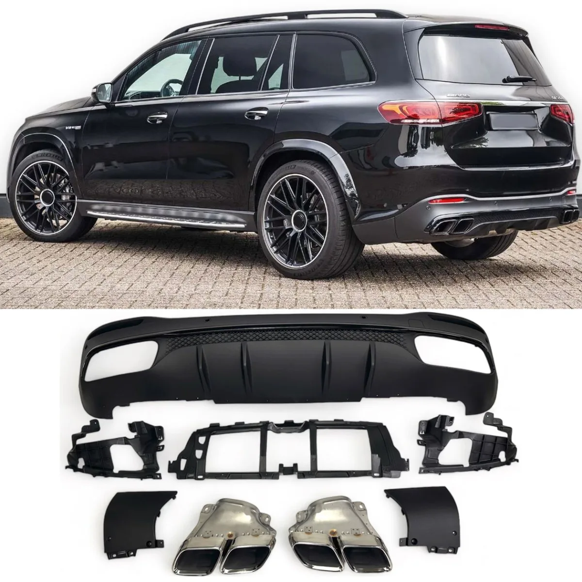 Diffuser + Exhaust Tips (chrome) 63 for Mercedes X167 GLS | 2019-2026