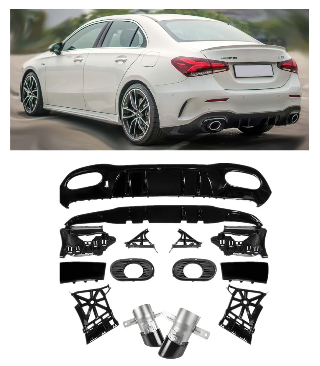 Diffuser + Exhaust Tips Black for Mercedes V177 Sedan | 2018-2026