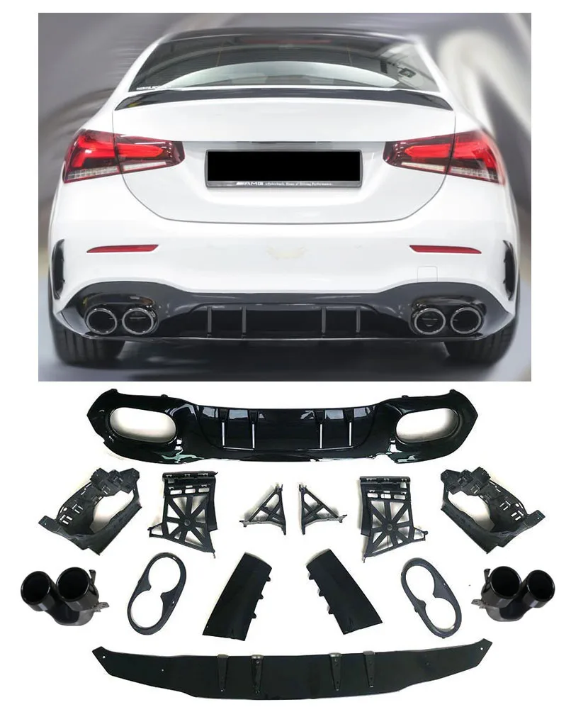 Difuusor + väljalasketorud (Black) Mercedes A-Class V177 Limo jaoks | 2018-2026