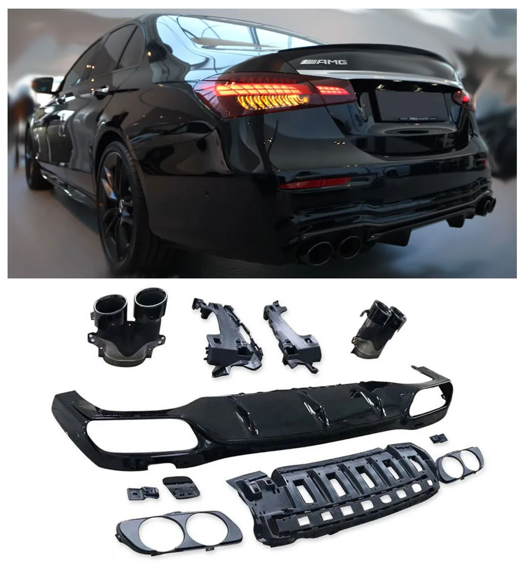 Diffuser + Exhaust Tips (Black) for Mercedes E-kl. W213 Facelift | 2020-2023