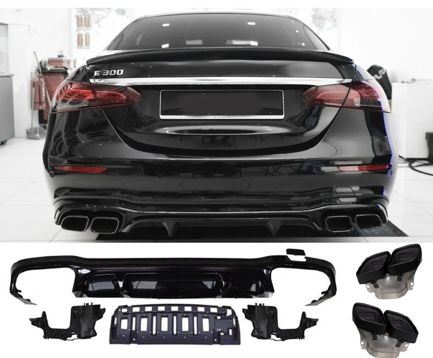 Diffuser + Exhaust Tips (Black) for Mercedes E-kl. W213 Facelift | 2020-2023