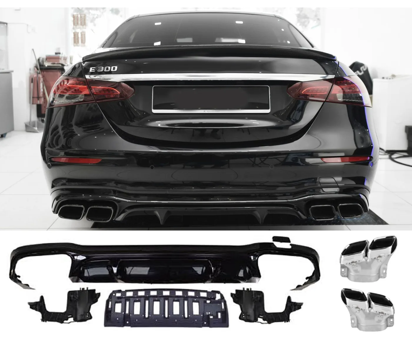 Diffuser + Exhaust Tips (chrome) for Mercedes E-kasse W213 Facelift | 2020-2023