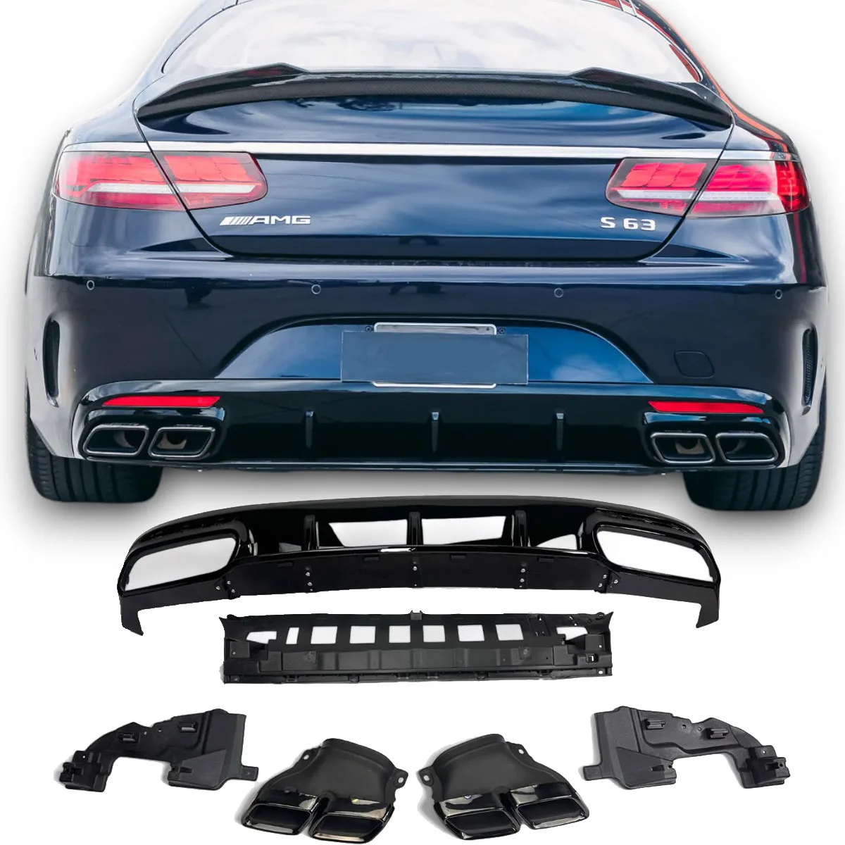 Diffuser + Exhaust Tips (Black) for Mercedes S-kl. C217 A217 | 2014-2020