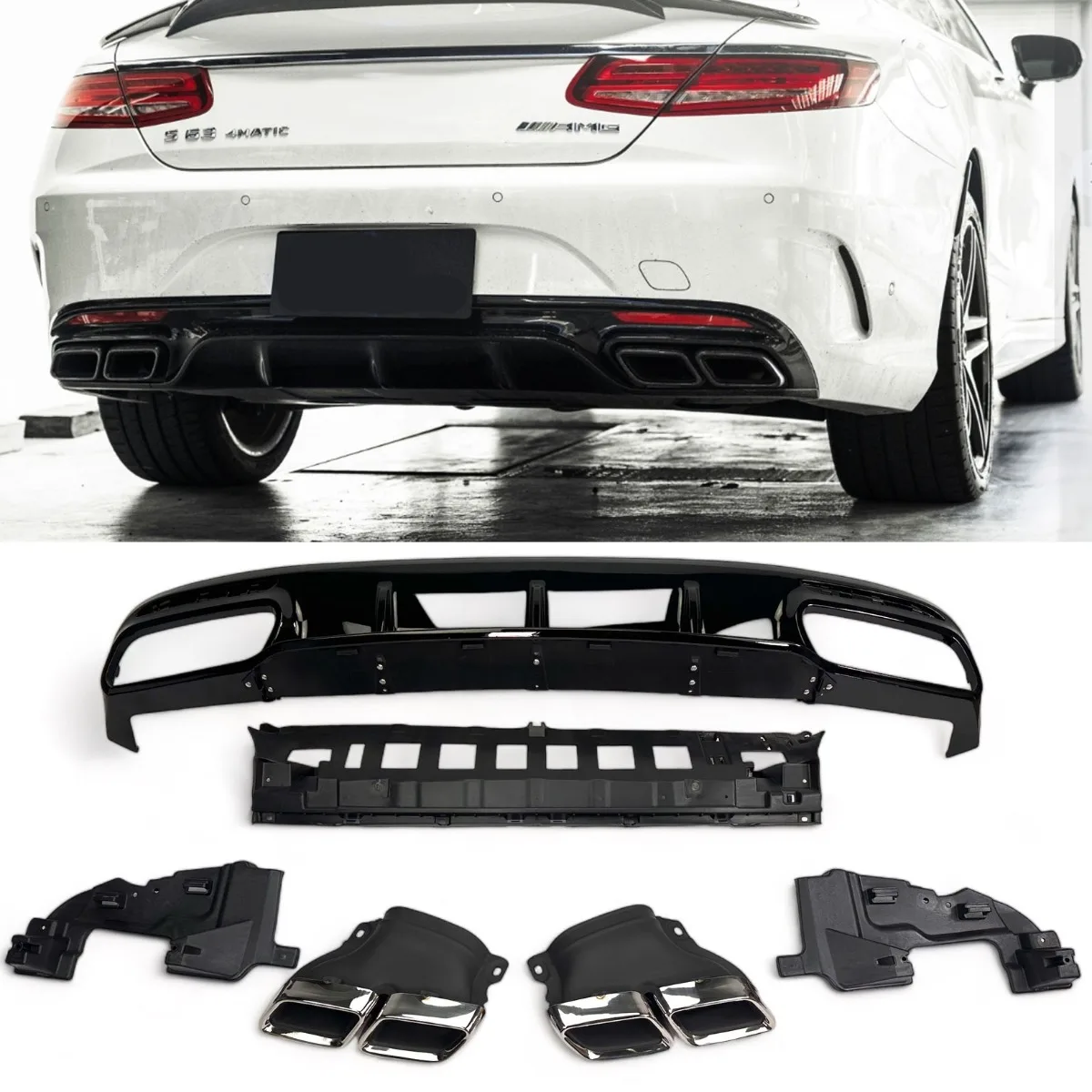 Diffuser + Exhaust Tips (chrome) for Mercedes S-kl. C217 A217 | 2014-2020