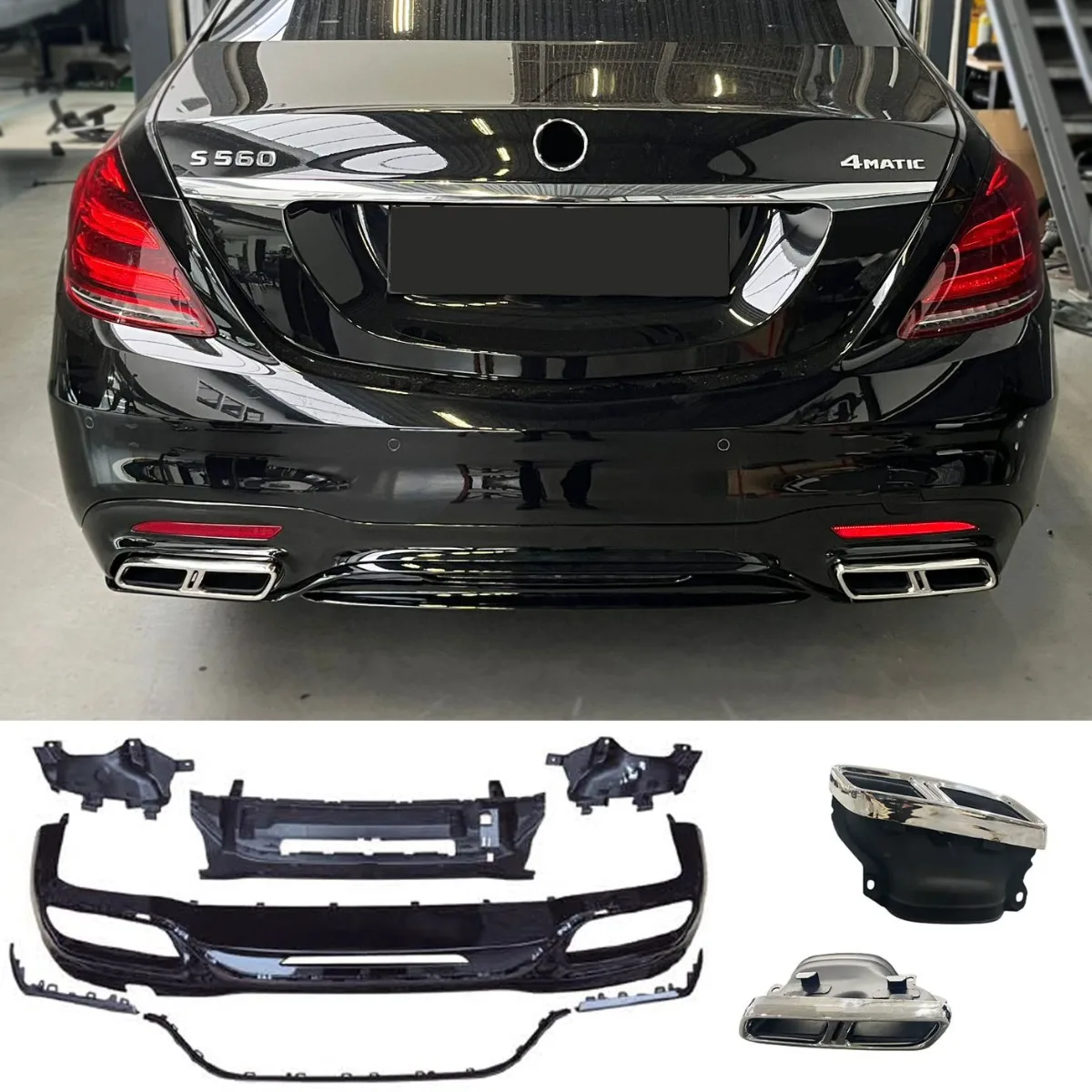 Диффузор + насадки на выхлопную трубу (хром) для Mercedes S-класса W222 Facelift | 2017-2020
