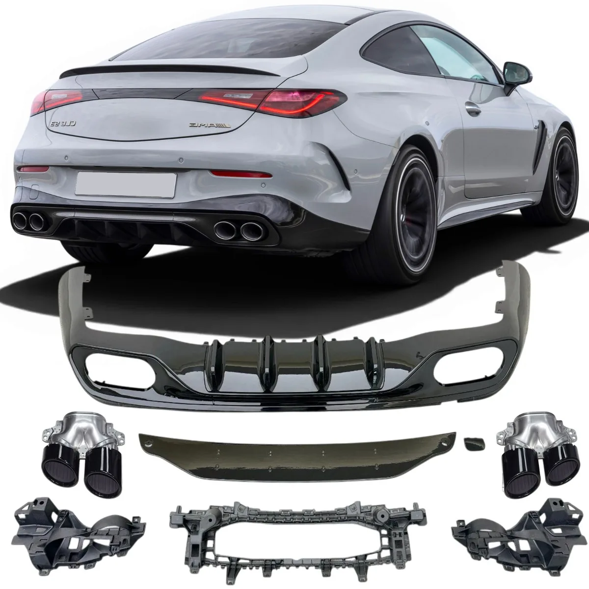 Диффузор + насадки на выхлопную трубу (чёрные) для Mercedes CLE-Class AMG | 2023-2026