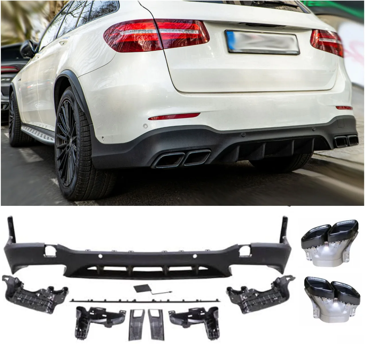 Diffuser + Exhaust Tips (Black) for Mercedes X253 Glc-class | 2015-2019