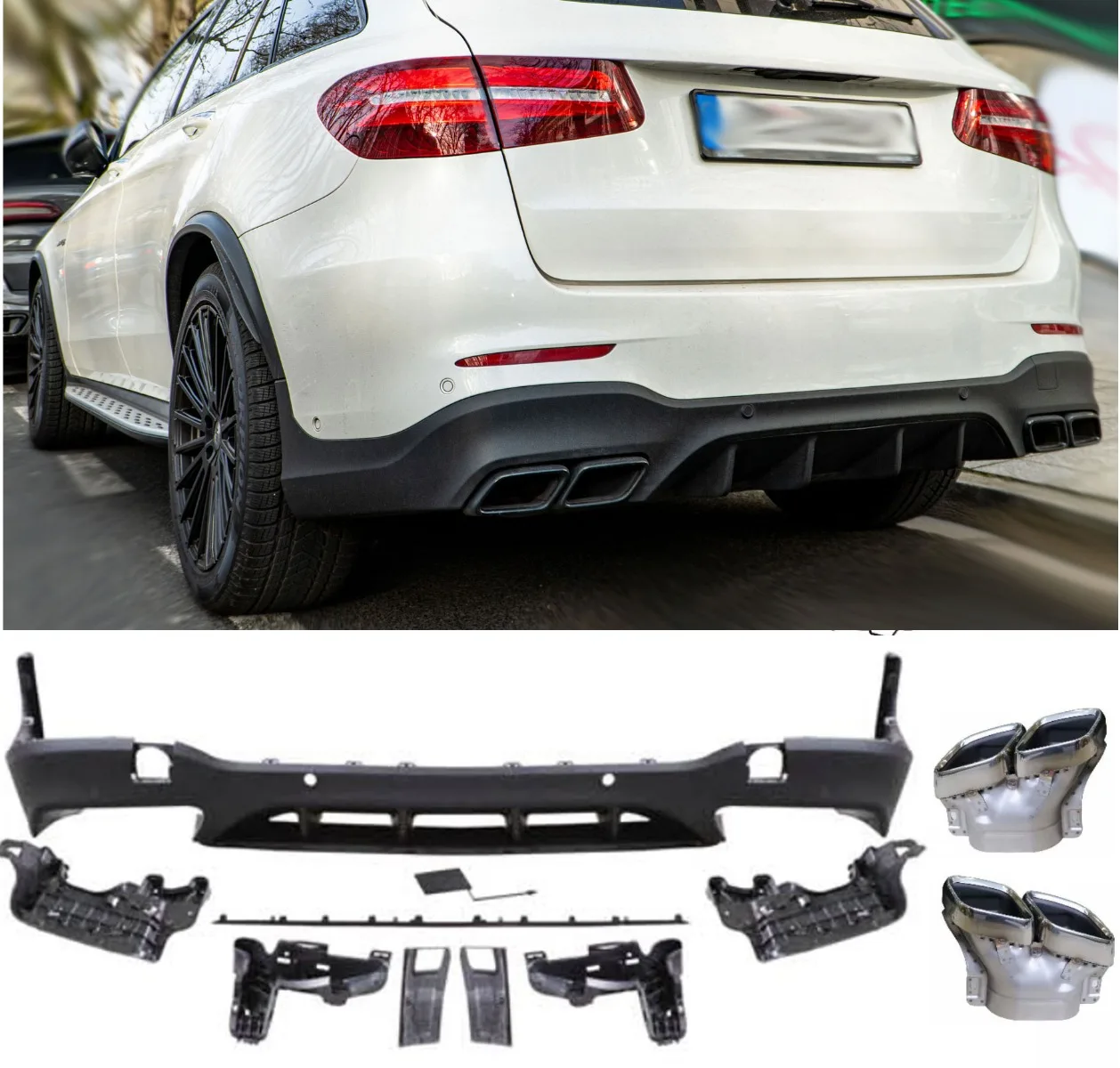 Diffuser + Exhaust Tips (chrome) for Mercedes X253 Glc-class | 2015-2019