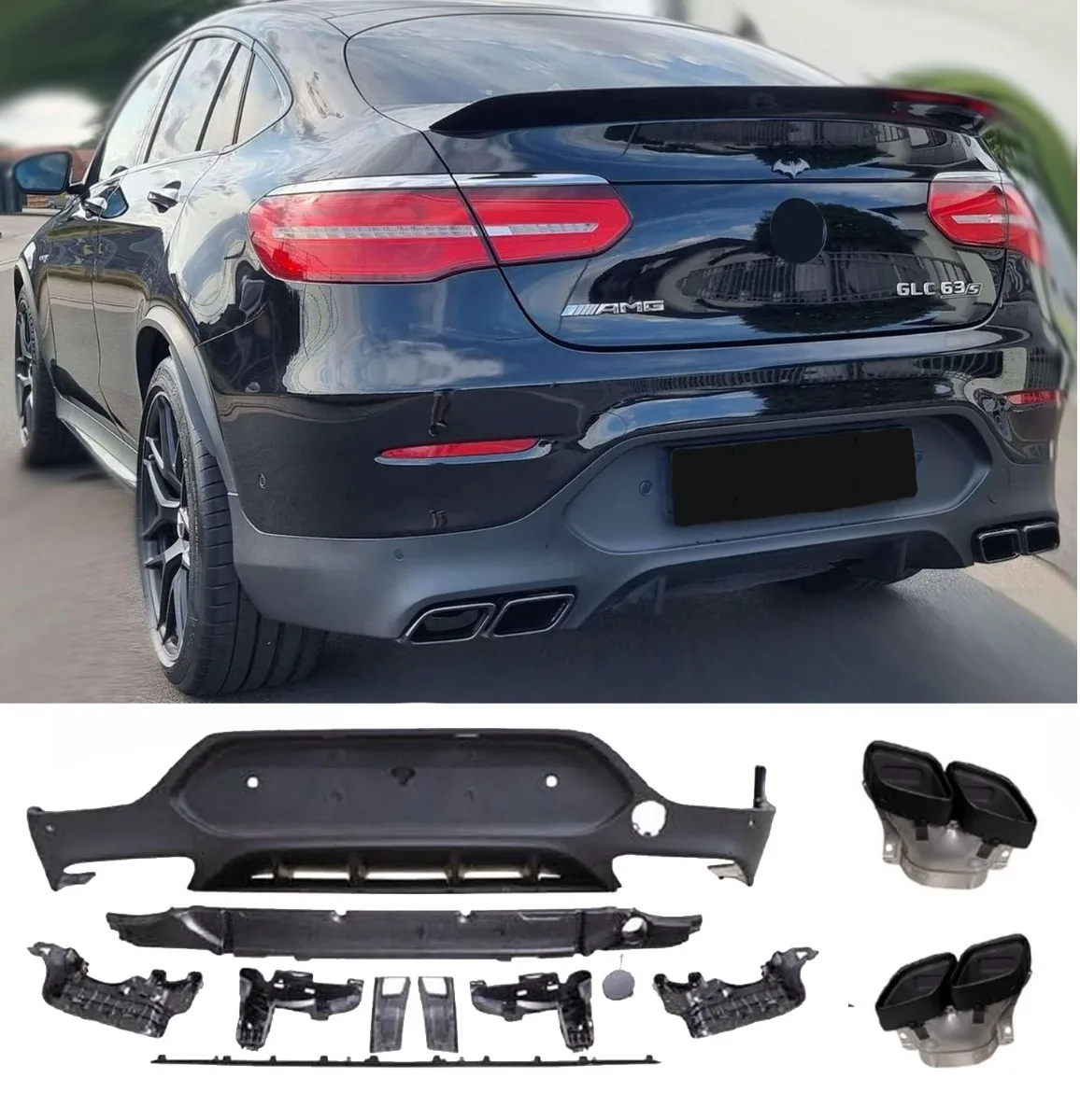 Diffuser + Exhaust Tips (Black) for Mercedes C253 GLC Coupe | 2016-2022