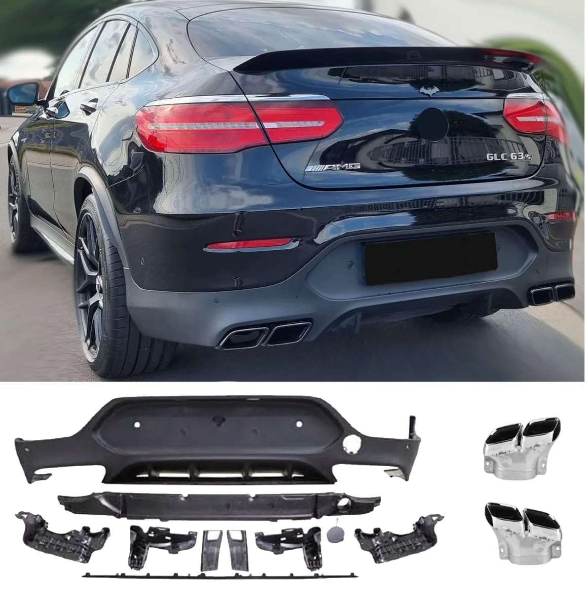 Diffuser + Exhaust Tips (chrome) for Mercedes C253 GLC Coupe | 2016-2022