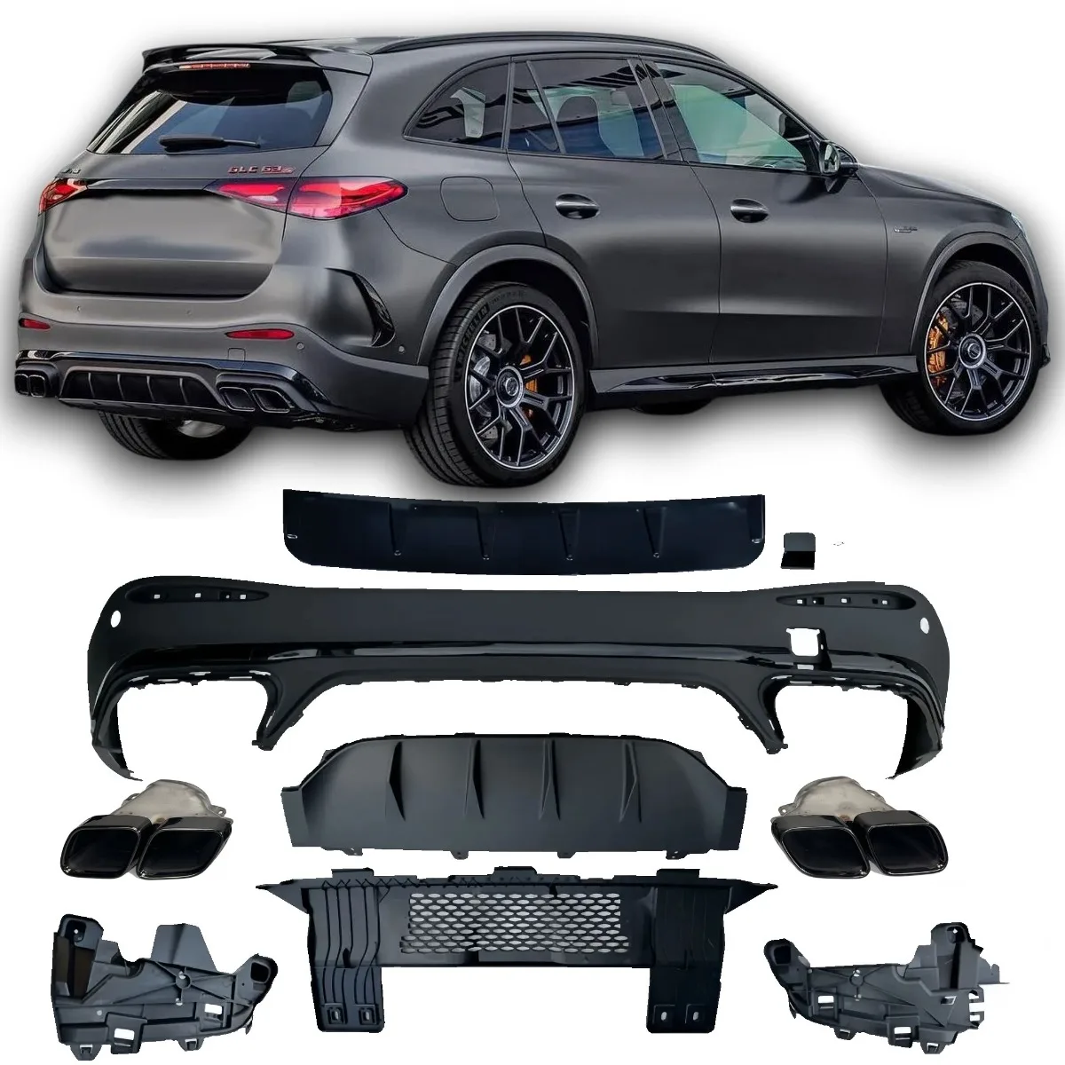 Diffuser + Exhaust Tips (Black) for Mercedes X254 Glc-class | 2022-2026
