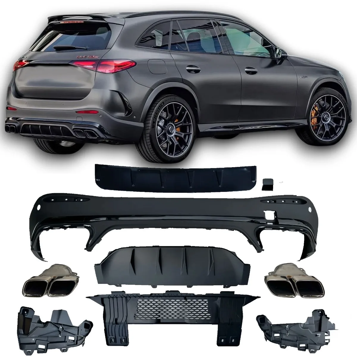 Diffuser + Exhaust Tips (chrome) for Mercedes X254 Glc-class | 2022-2026
