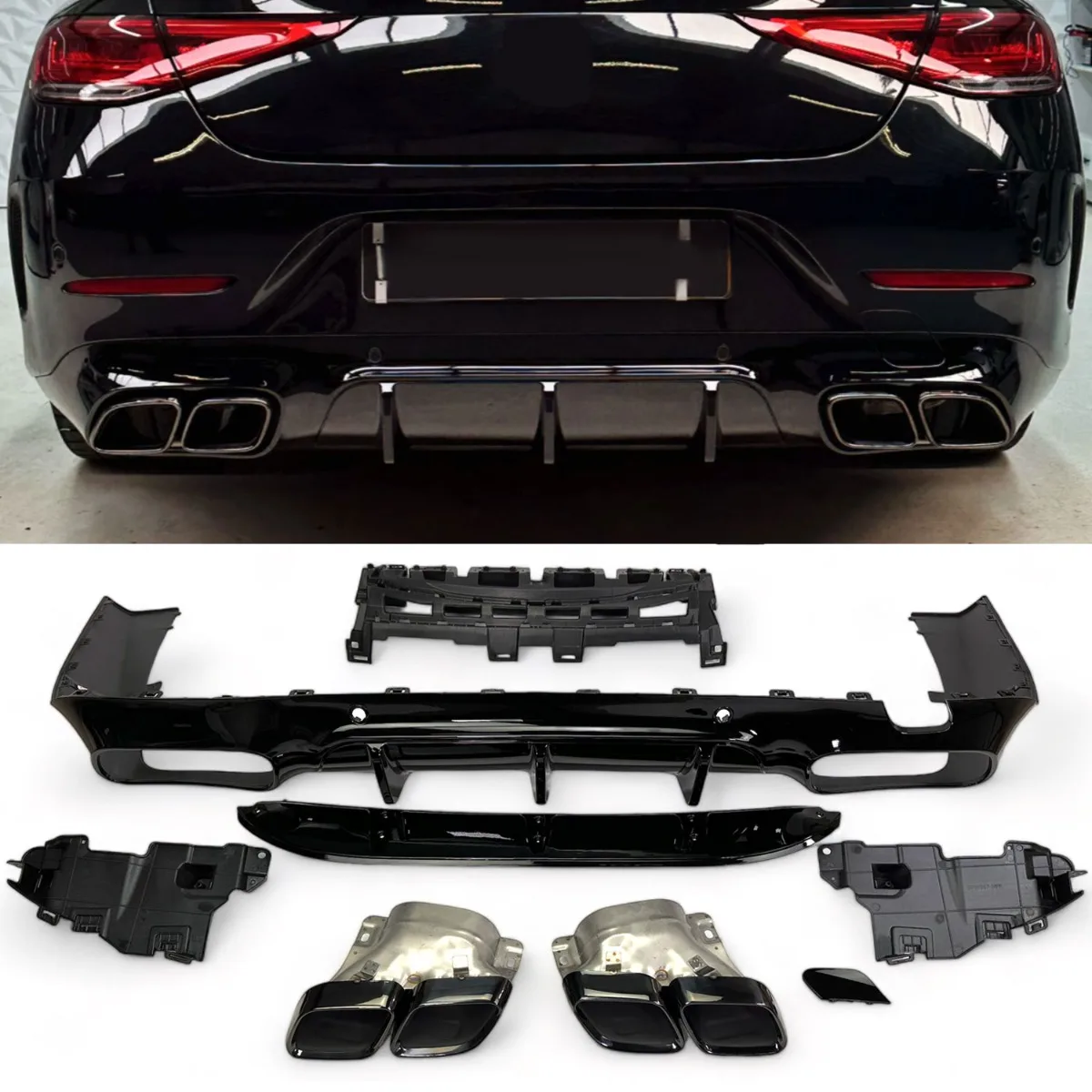 Diffuser + Exhaust Tips (Black) for Mercedes C257 CLS | 2018-2023