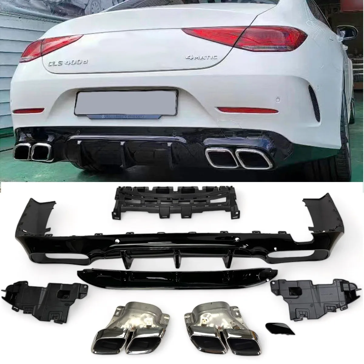 Diffuser + Exhaust Tips (chrome) for Mercedes C257 CLS | 2018-2023