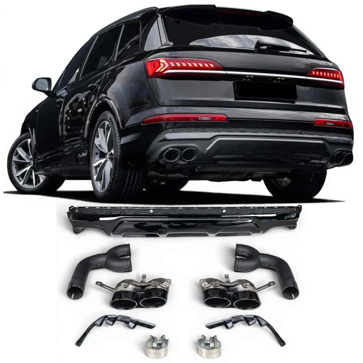 Difuusor + väljalasketorud 2x2 (MUST) sobib mudelile Audi Q7 4M (2020–2023)