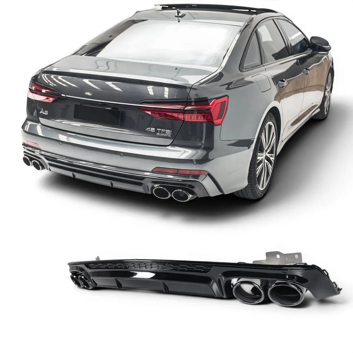 Difuusor + väljalasketorud 2x2 (MUST) mudelile Audi A6 C8 Sedan / Avant (2019–2024)
