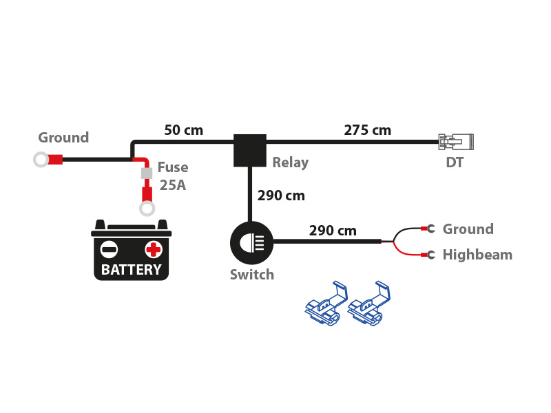2-pin DT wiring harness for one light with switch