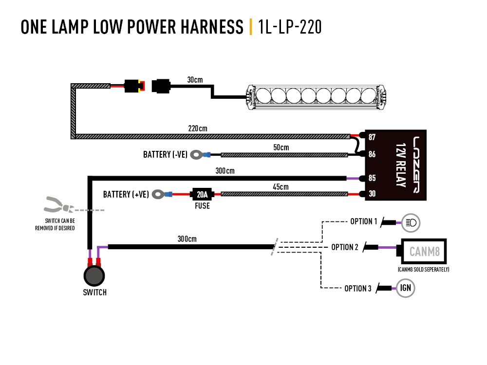 Lazer wiring harness for one light