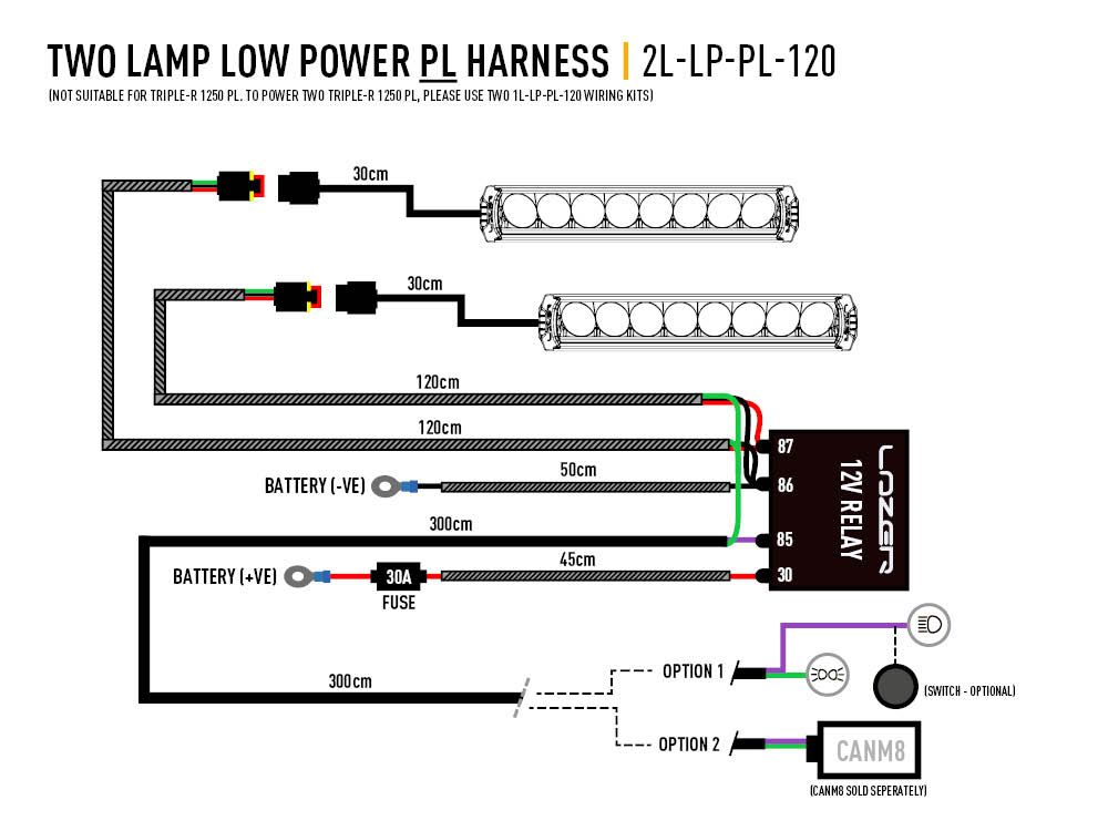 Lazer wiring harness for two lights DRL