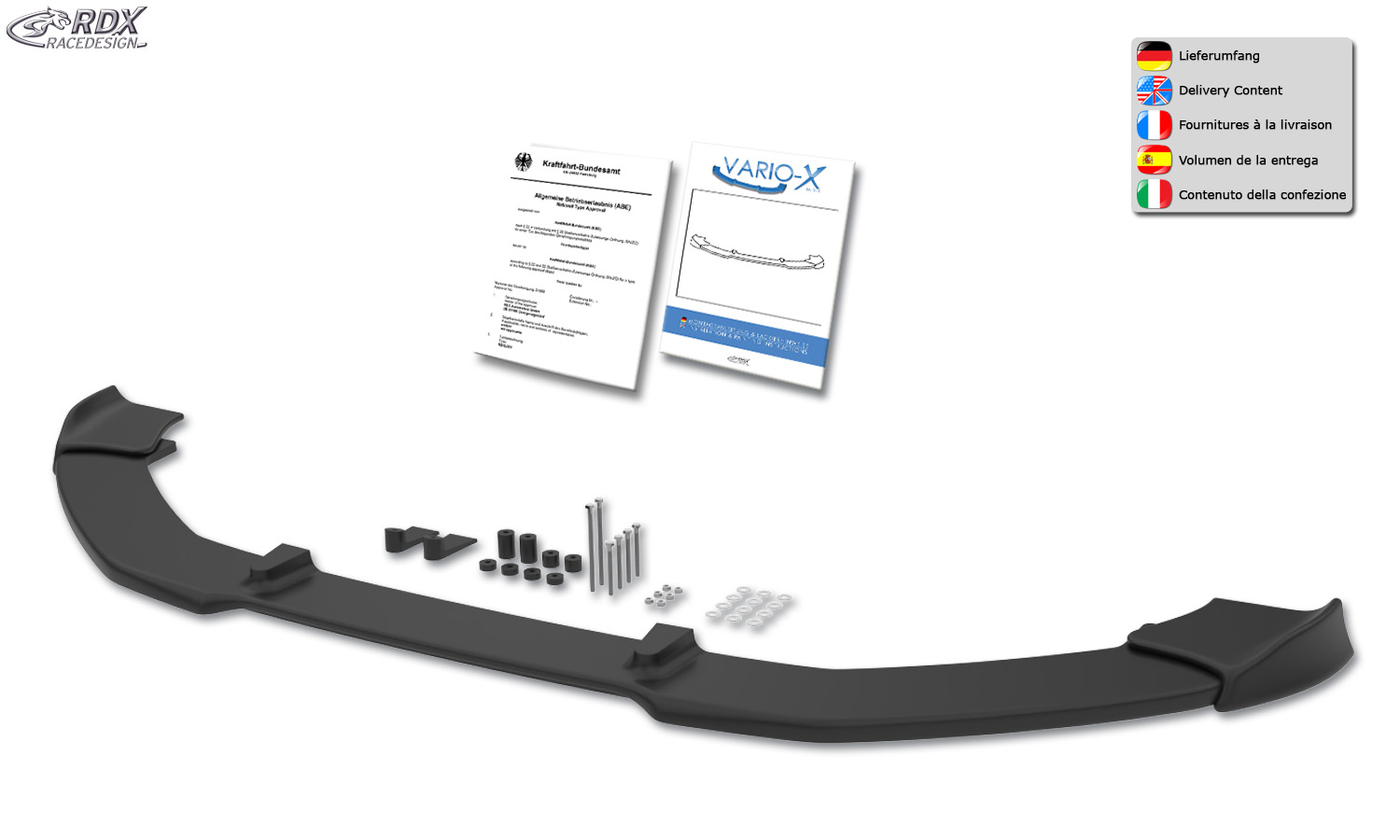 RDX VARIO-X esispoiler – Audi A1 8X ja A1 8XA Sportback (–01/2015, S-Line esistange)