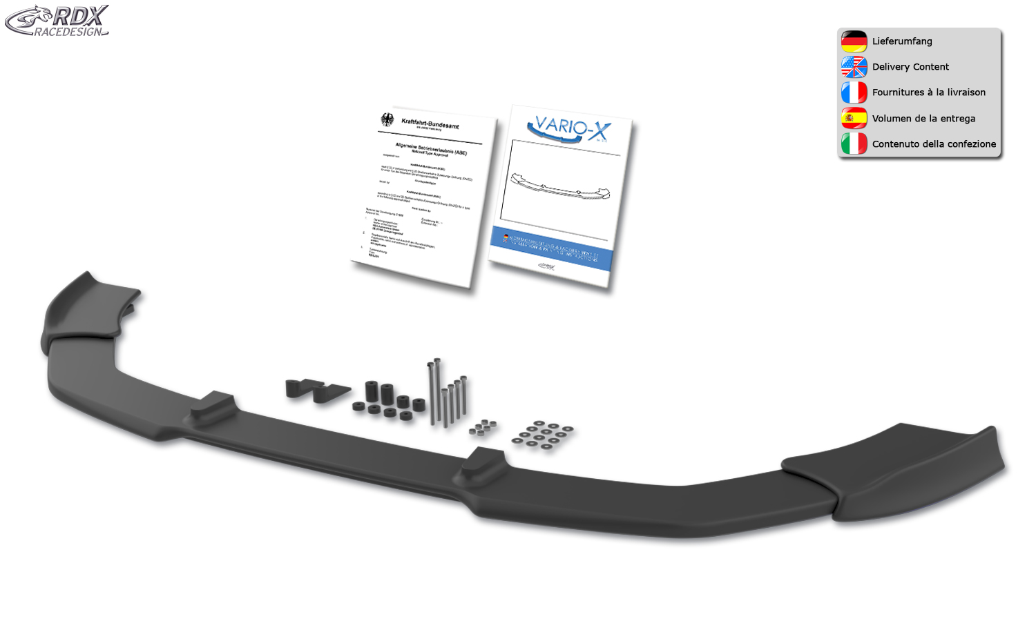 RDX VARIO-X esispoiler – Audi A5 –2011/S5 (kupee + kabriolett + Sportback, S-Line- ja S5-Frontbumper)