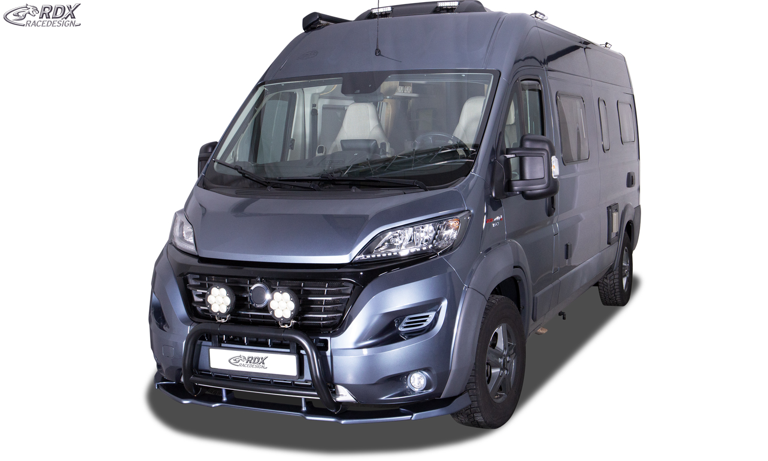 RDX VARIO-X esispoiler – Fiat Ducato (2014–2024) ja Citroën Jumper/Relay (2014–2024) ja Opel Movano (2021–2024) ja Peugeot Boxer (2014–2024) ja RAM ProMaster (2013–2025) (rattakoopa laiendustega, eG Heavy/Maxi)