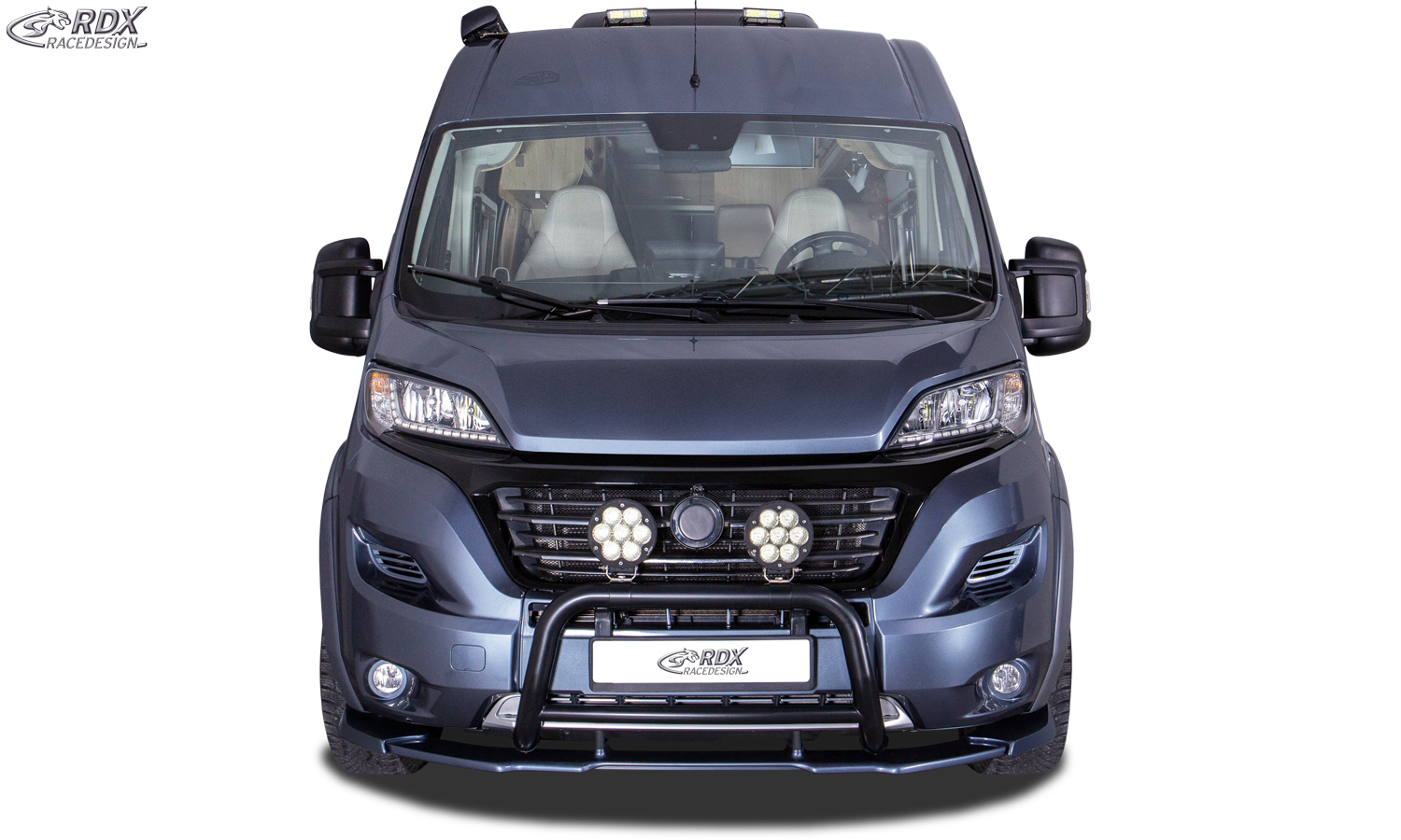 RDX VARIO-X esispoiler – Fiat Ducato (2014–2024) ja Citroën Jumper/Relay (2014–2024) ja Opel Movano (2021–2024) ja Peugeot Boxer (2014–2024) ja RAM ProMaster (2013–2025) (rattakoopa laiendustega, eG Heavy/Maxi)