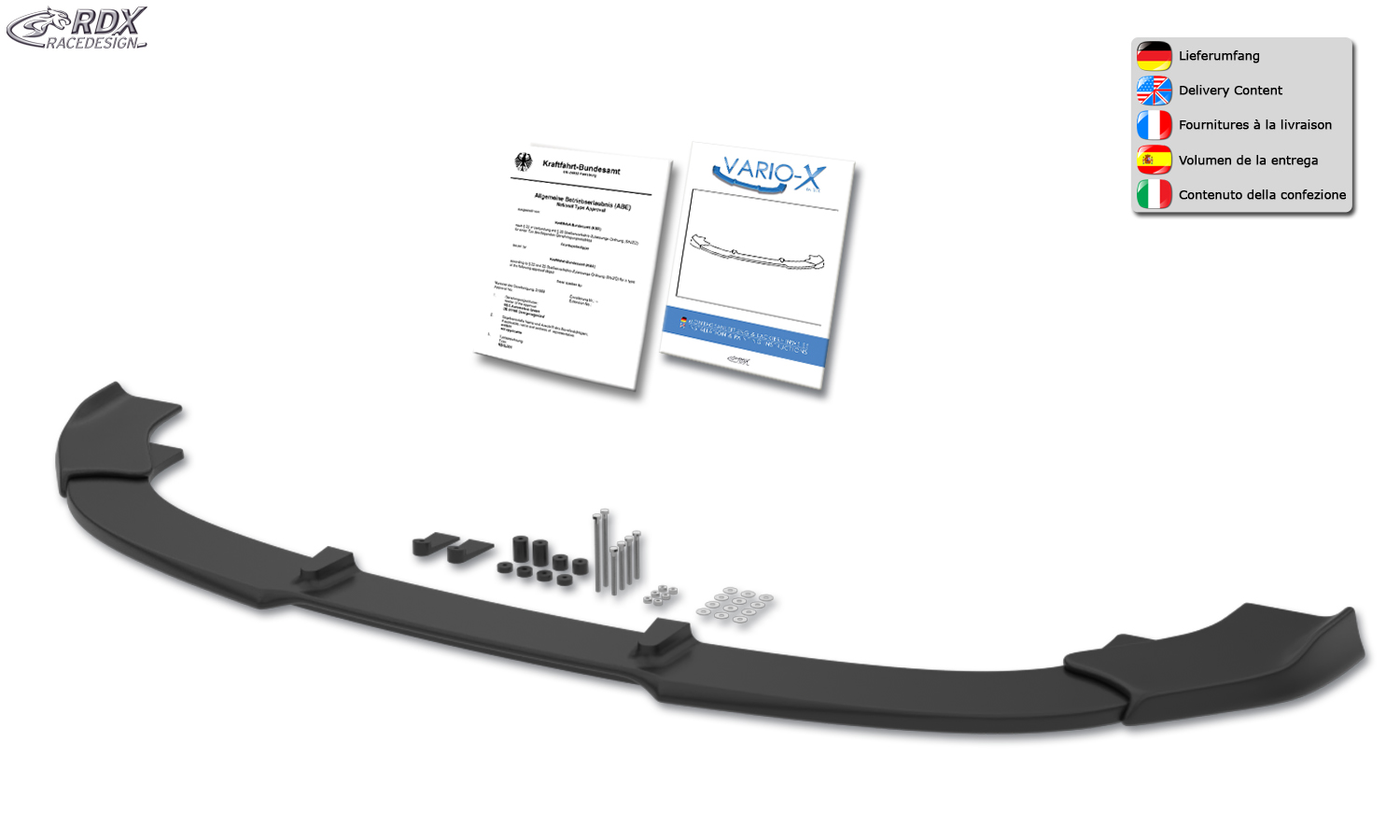 RDX VARIO-X esispoiler – Fiat Ducato ja Citroën Jumper/Relay ja Peugeot Boxer (2006–2014) (rattakoopa laiendustega, eG Heavy/Maxi)