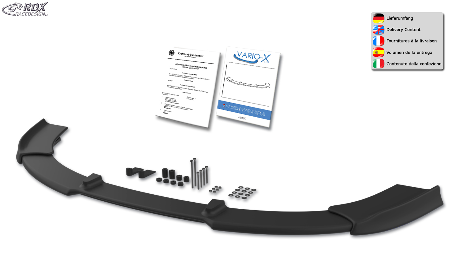 RDX VARIO-X esispoiler – Volkswagen Golf 5 GT, GTD, GTI (standardse esispoileriga)