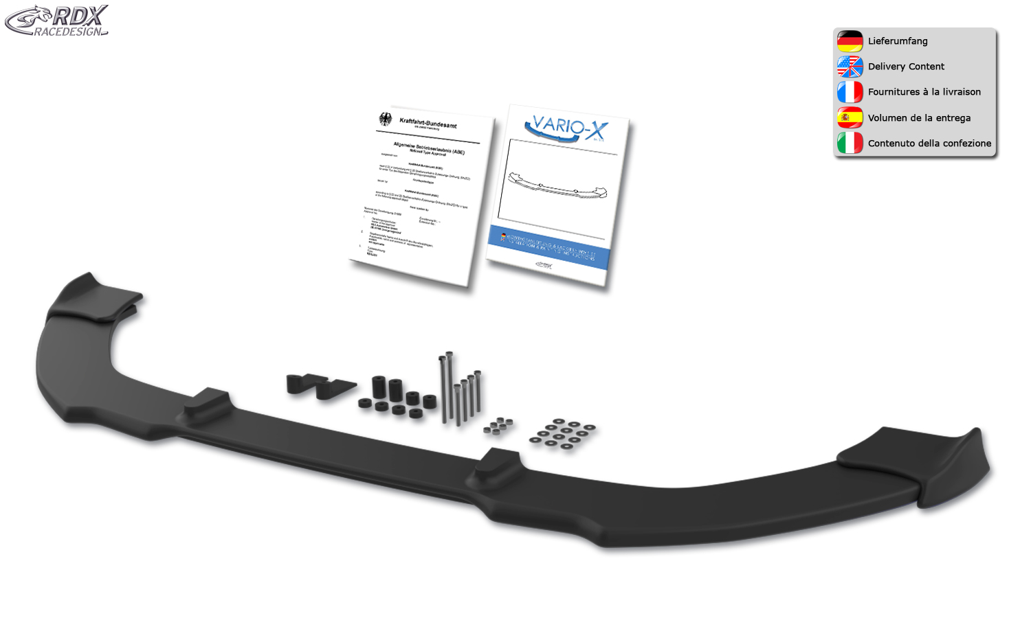 RDX VARIO-X front splitter – Ford Fiesta MK7 JA8 JR8 (2012–2017)