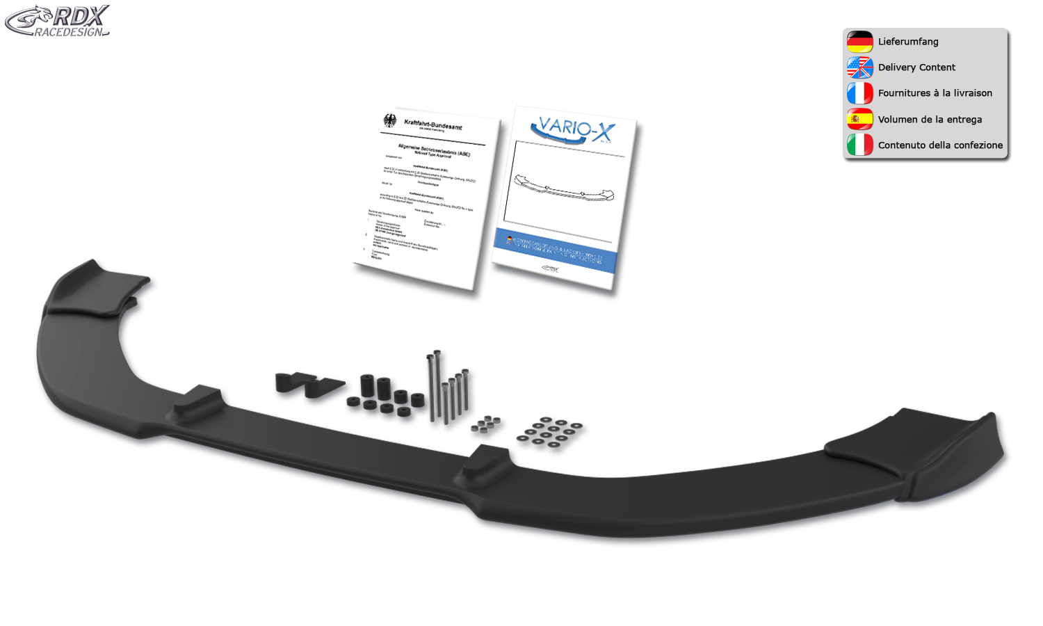 RDX VARIO-X front splitter – Škoda Fabia 3 (5J/NJ) 2014–2019