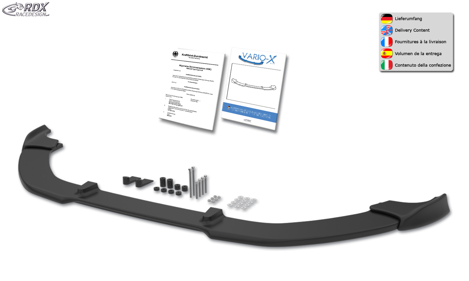 RDX VARIO-X front splitter – Škoda Octavia 3 (5E) RS facelift 2017–