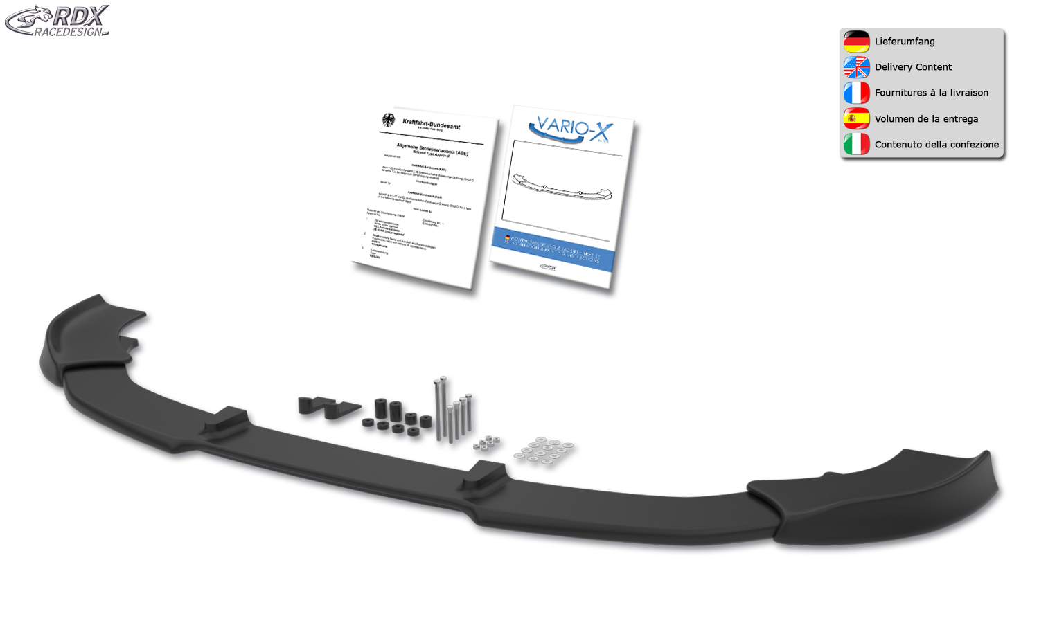 RDX disain 1 VARIO-X esispoiler – Mercedes-Benz E-Class AMG-Line ja E43 AMG W213/S213 (2016–2020)