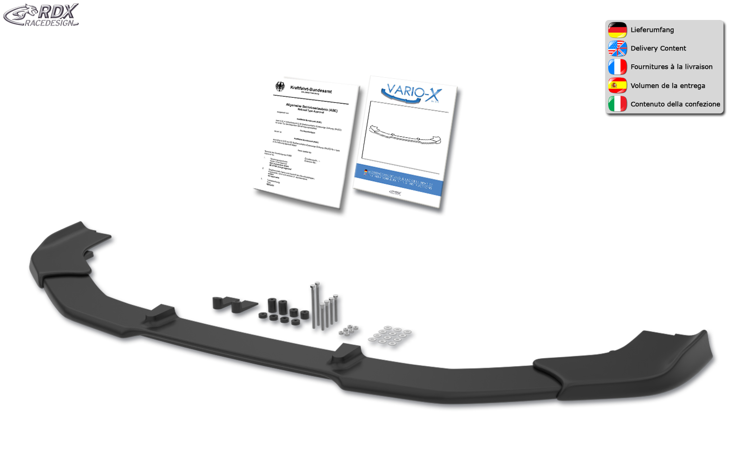 RDX VARIO-X esispoiler – Audi A4 8W B9 (–2019, S-Line- ja S4-Frontbumper)