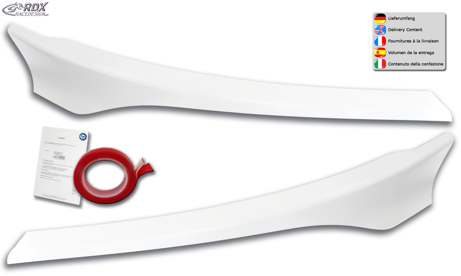 RDX headlight brows – Ford Transit Custom & Tourneo Custom (2018–) (white high-gloss)